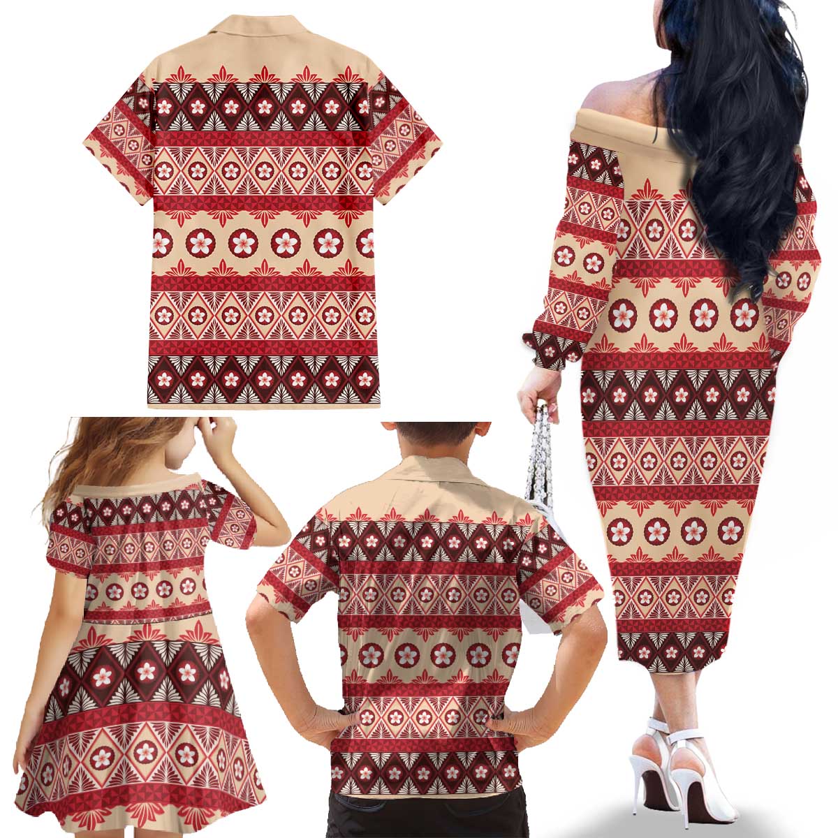 Tonga Language Week Family Matching Off The Shoulder Long Sleeve Dress and Hawaiian Shirt Lea Faka-Tonga Everyday - Polynesian Pride