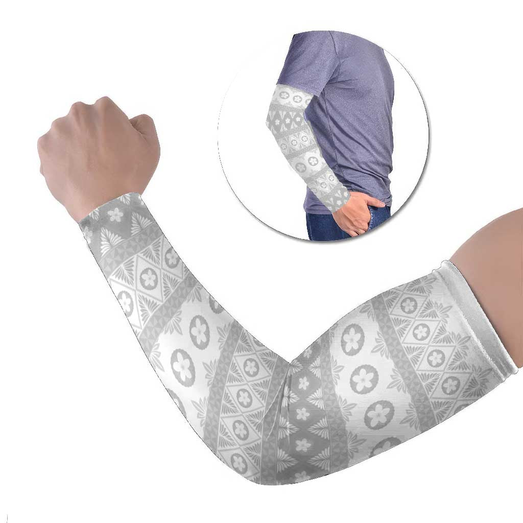 Tonga White Sunday Arm Sleeves Tongan Ngatu Siale Pattern - Polynesian Pride