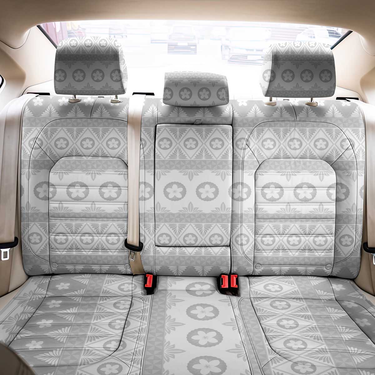 Tonga White Sunday Back Car Seat Cover Tongan Ngatu Siale Pattern - Polynesian Pride