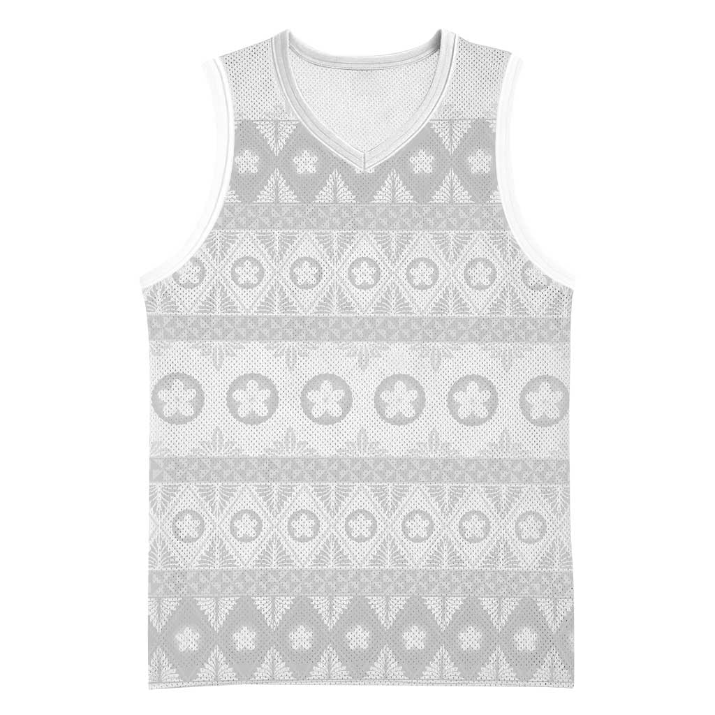 Tonga White Sunday Basketball Jersey Tongan Ngatu Siale Pattern - Polynesian Pride