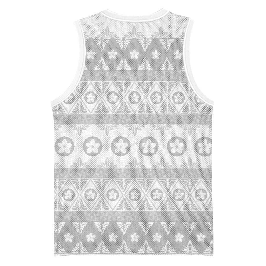 Tonga White Sunday Basketball Jersey Tongan Ngatu Siale Pattern - Polynesian Pride