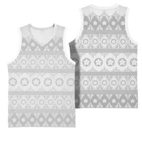 Tonga White Sunday Basketball Jersey Tongan Ngatu Siale Pattern - Polynesian Pride