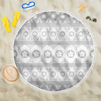 Tonga White Sunday Beach Blanket Tongan Ngatu Siale Pattern - Polynesian Pride