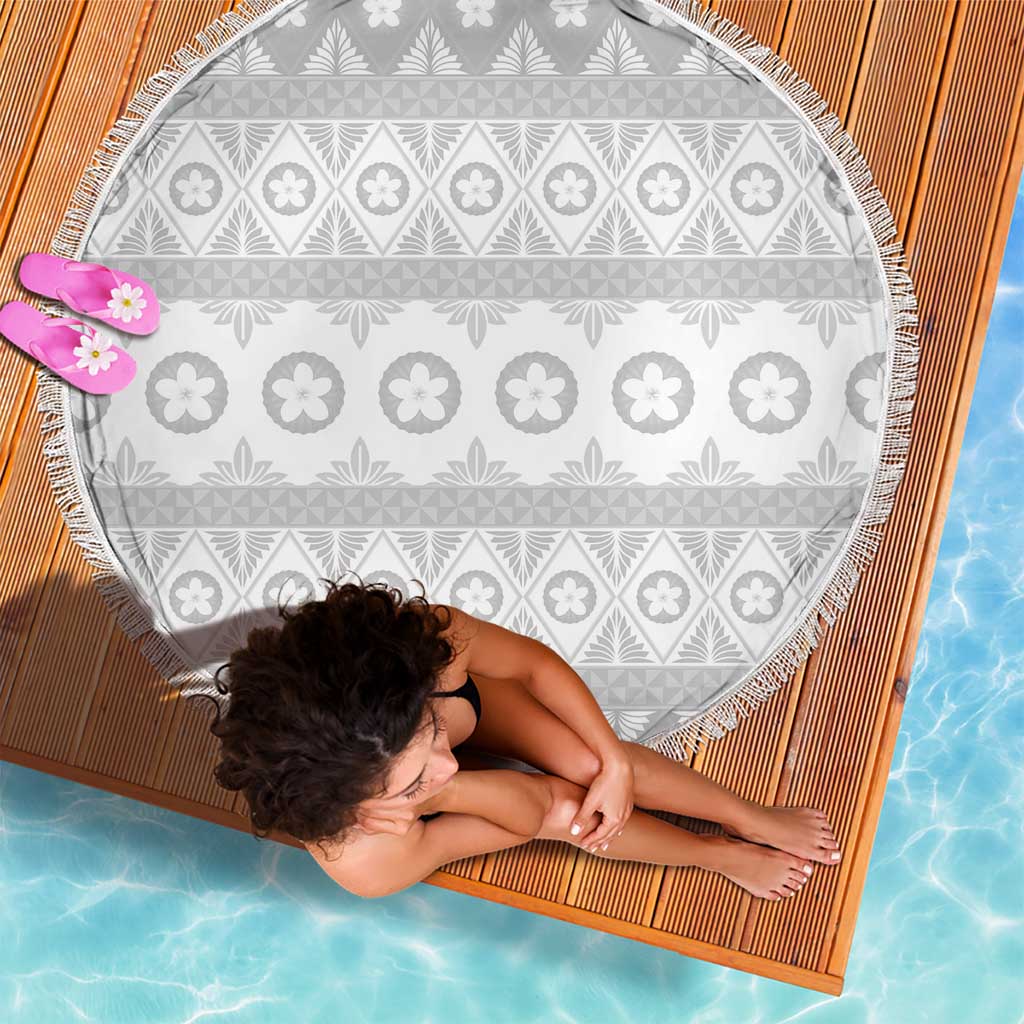 Tonga White Sunday Beach Blanket Tongan Ngatu Siale Pattern - Polynesian Pride