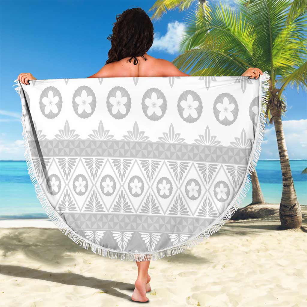 Tonga White Sunday Beach Blanket Tongan Ngatu Siale Pattern - Polynesian Pride