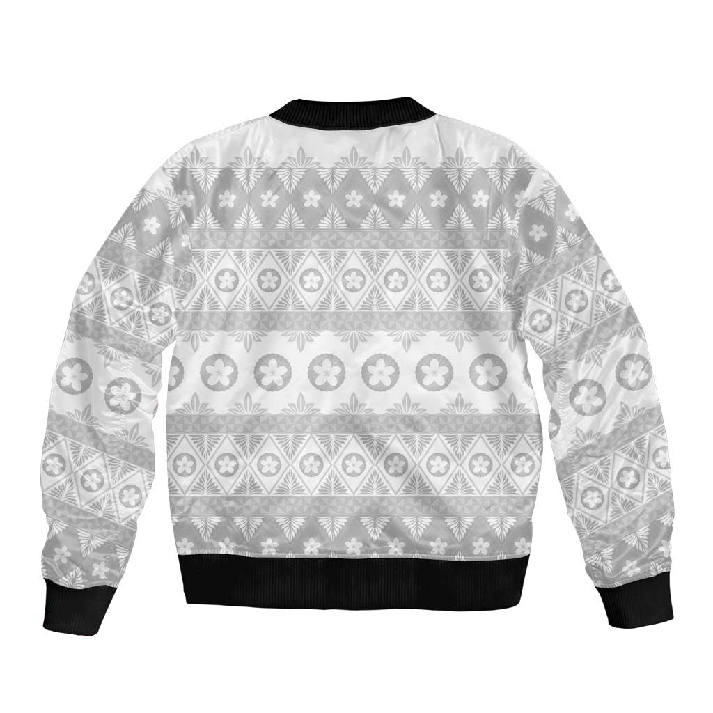 Tonga White Sunday Bomber Jacket Tongan Ngatu Siale Pattern - Polynesian Pride