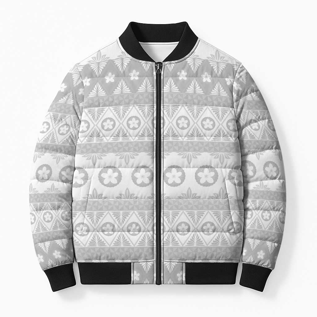 Tonga White Sunday Bomber Puffer Jacket Tongan Ngatu Siale Pattern - Polynesian Pride