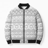 Tonga White Sunday Bomber Puffer Jacket Tongan Ngatu Siale Pattern - Polynesian Pride