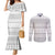 Tonga White Sunday Couples Matching Mermaid Dress and Long Sleeve Button Shirt Tongan Ngatu Siale Pattern - Polynesian Pride