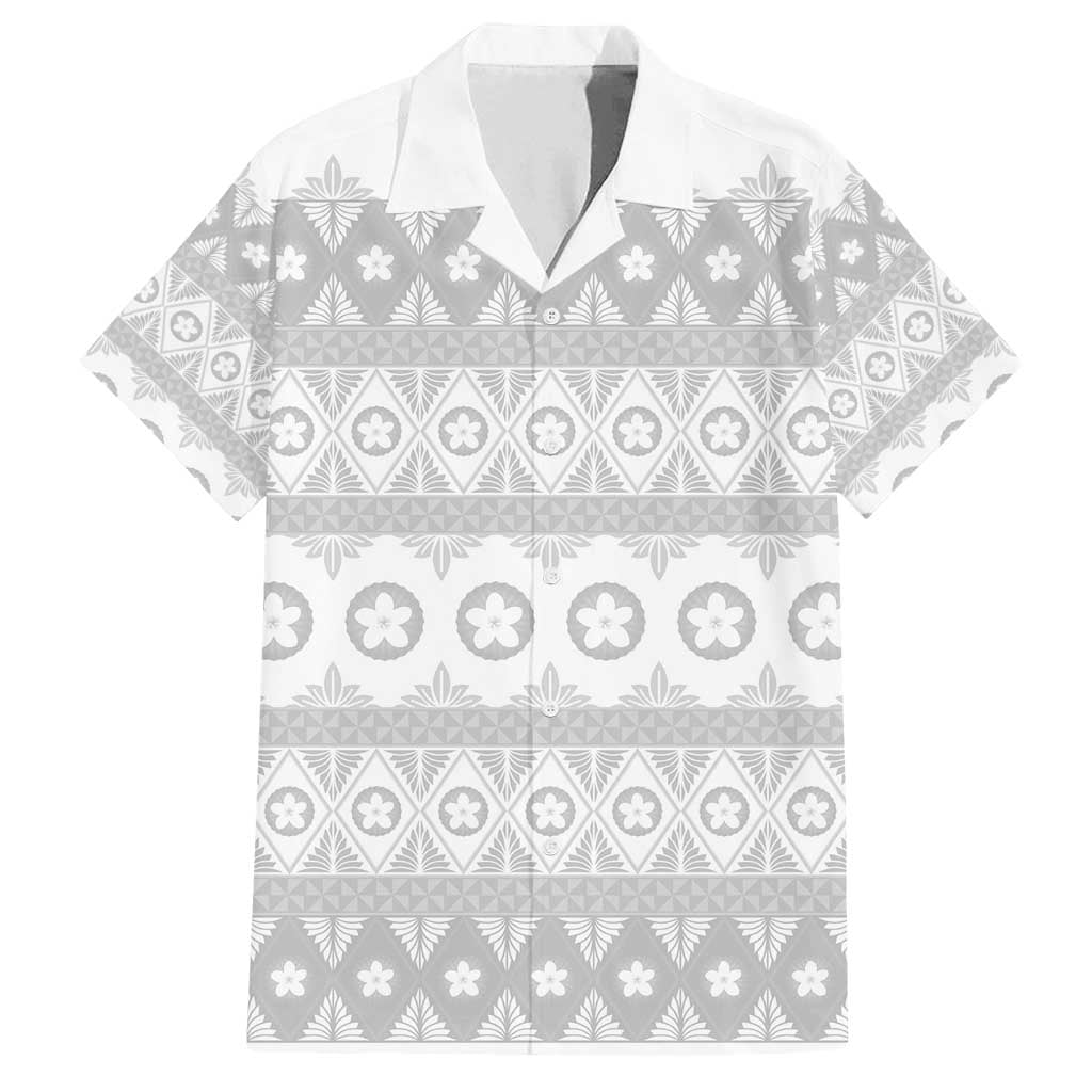 Tonga White Sunday Family Matching Long Sleeve Bodycon Dress and Hawaiian Shirt Tongan Ngatu Siale Pattern - Polynesian Pride