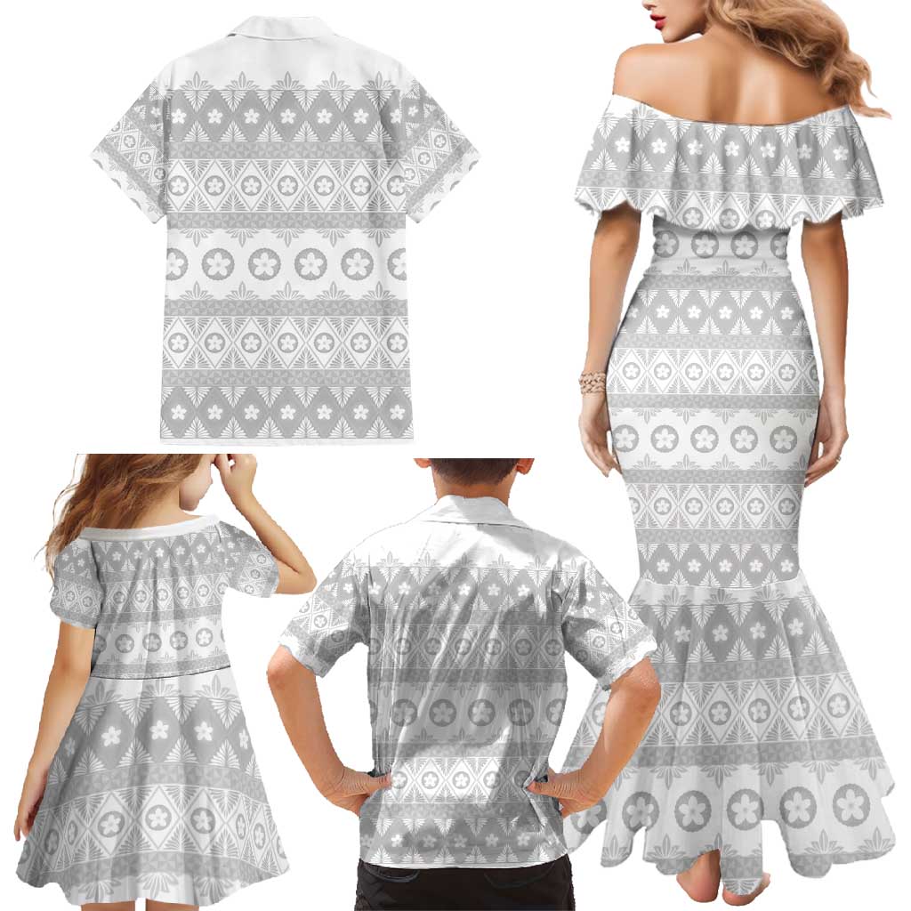 Tonga White Sunday Family Matching Mermaid Dress and Hawaiian Shirt Tongan Ngatu Siale Pattern - Polynesian Pride