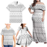 Tonga White Sunday Family Matching Off Shoulder Maxi Dress and Hawaiian Shirt Tongan Ngatu Siale Pattern - Polynesian Pride