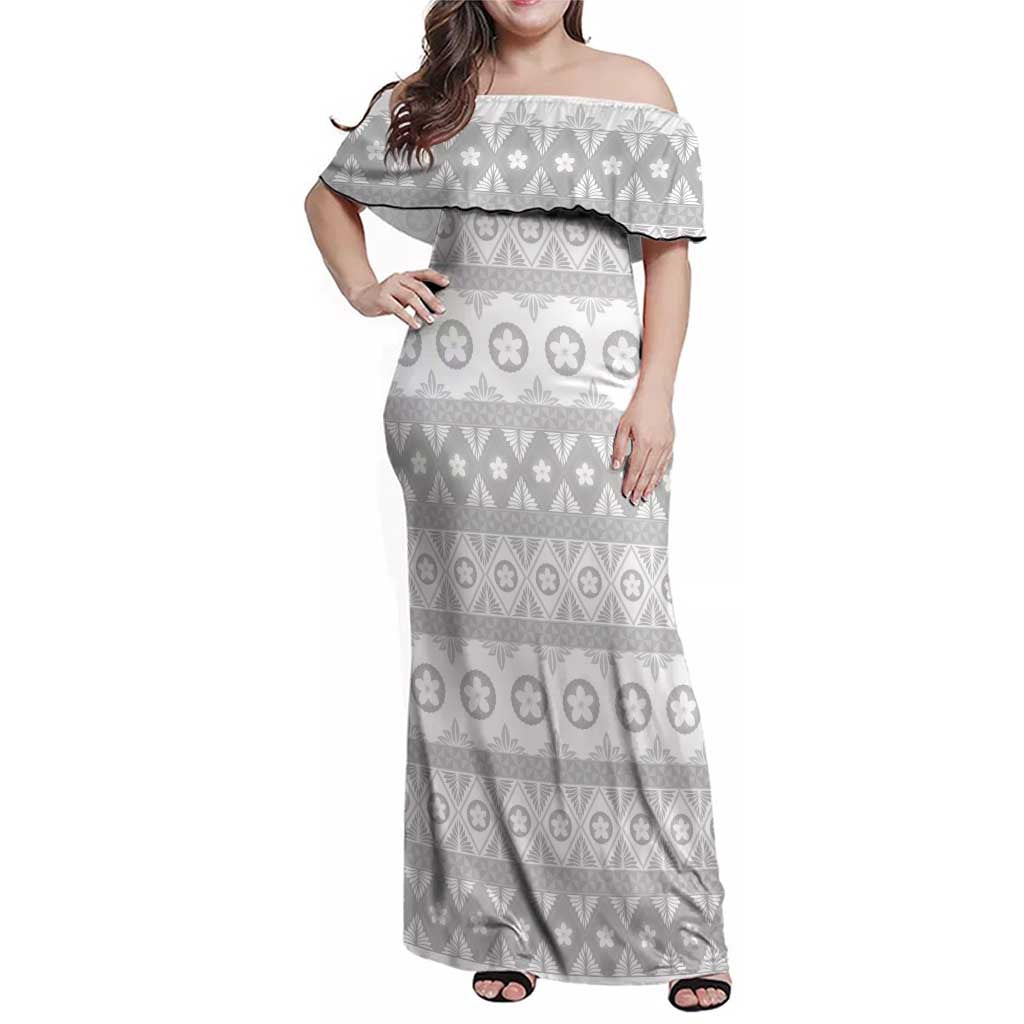 Tonga White Sunday Family Matching Off Shoulder Maxi Dress and Hawaiian Shirt Tongan Ngatu Siale Pattern - Polynesian Pride