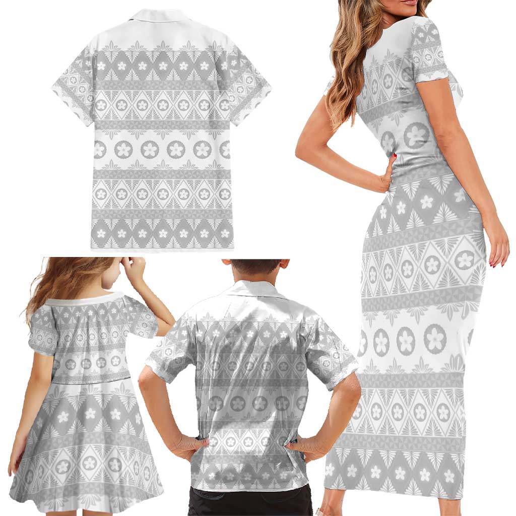 Tonga White Sunday Family Matching Short Sleeve Bodycon Dress and Hawaiian Shirt Tongan Ngatu Siale Pattern - Polynesian Pride