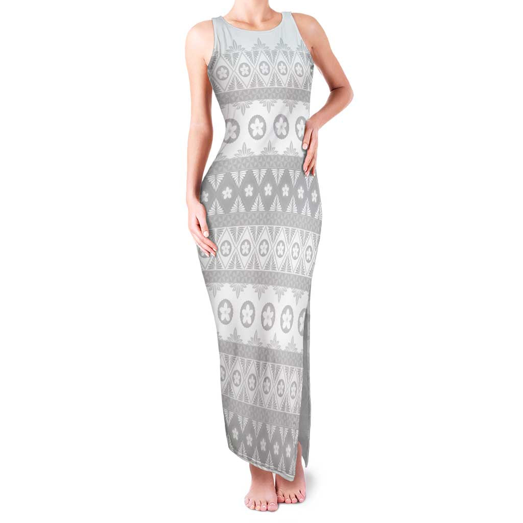 Tonga White Sunday Family Matching Tank Maxi Dress and Hawaiian Shirt Tongan Ngatu Siale Pattern - Polynesian Pride