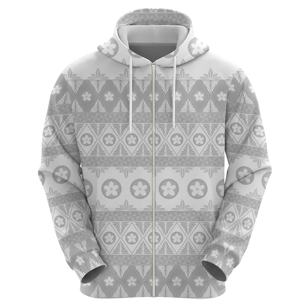 Tonga White Sunday Hoodie Tongan Ngatu Siale Pattern - Polynesian Pride