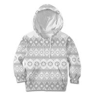 Tonga White Sunday Kid Hoodie Tongan Ngatu Siale Pattern - Polynesian Pride