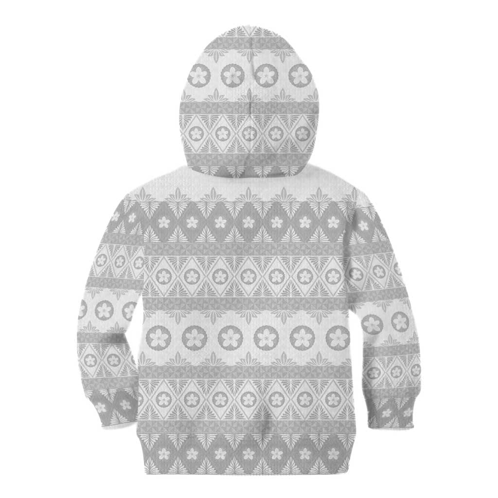 Tonga White Sunday Kid Hoodie Tongan Ngatu Siale Pattern - Polynesian Pride