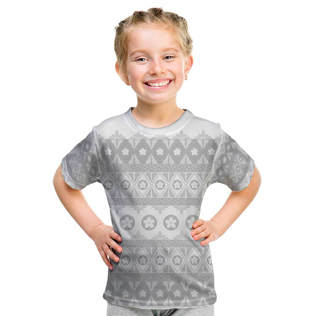 Tonga White Sunday Kid T Shirt Tongan Ngatu Siale Pattern - Polynesian Pride