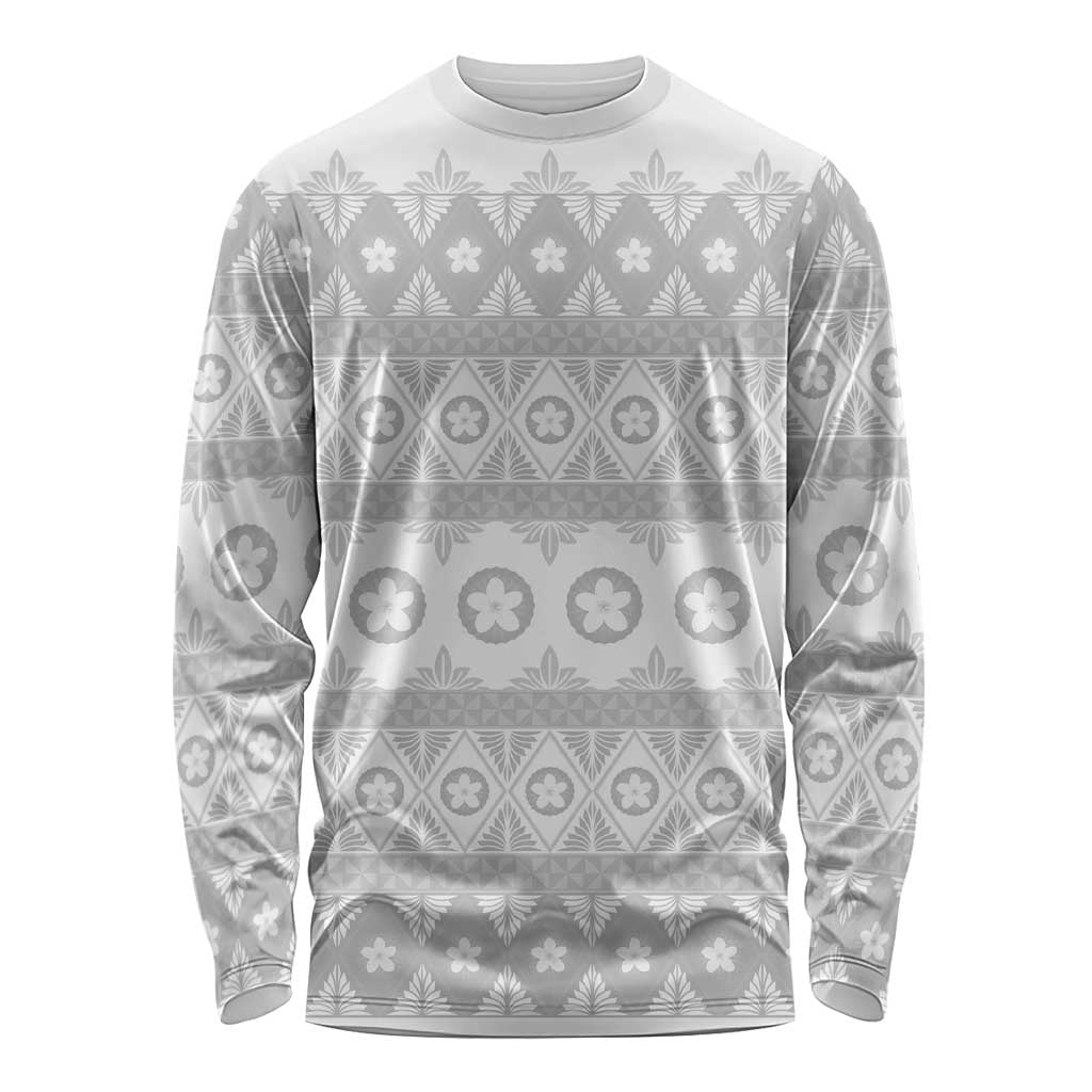Tonga White Sunday Long Sleeve Shirt Tongan Ngatu Siale Pattern - Polynesian Pride