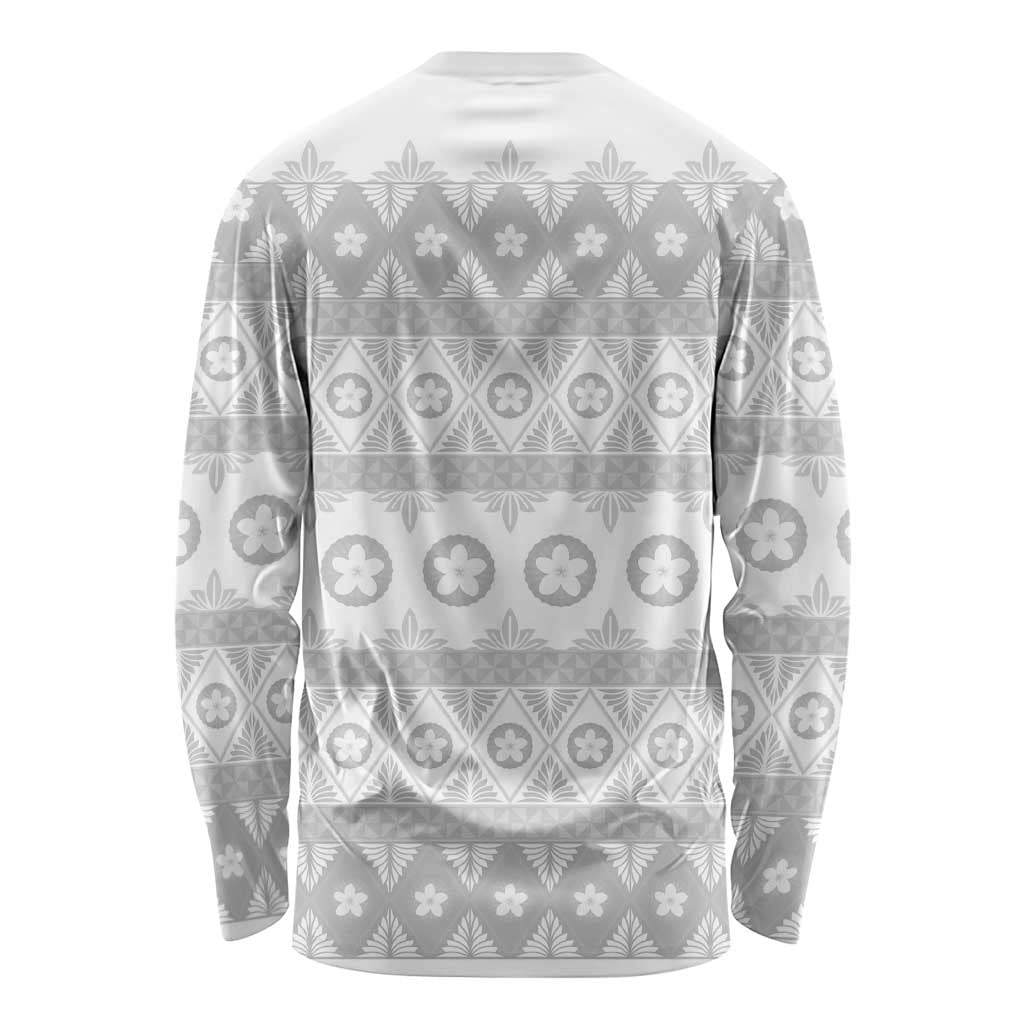Tonga White Sunday Long Sleeve Shirt Tongan Ngatu Siale Pattern - Polynesian Pride