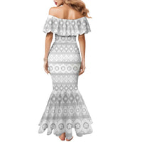 Tonga White Sunday Mermaid Dress Tongan Ngatu Siale Pattern - Polynesian Pride
