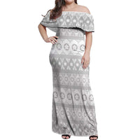 Tonga White Sunday Off Shoulder Maxi Dress Tongan Ngatu Siale Pattern - Polynesian Pride