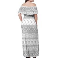 Tonga White Sunday Off Shoulder Maxi Dress Tongan Ngatu Siale Pattern - Polynesian Pride