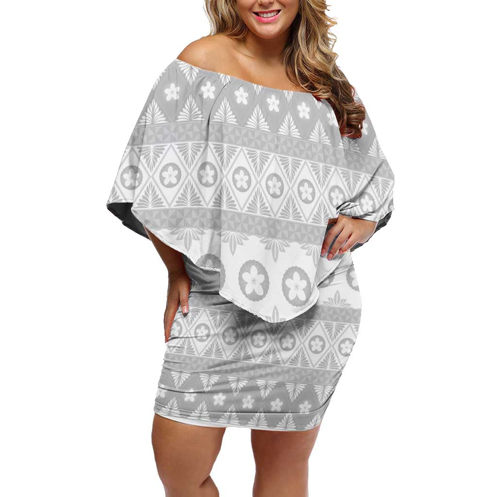 Tonga White Sunday Off Shoulder Short Dress Tongan Ngatu Siale Pattern - Polynesian Pride