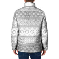 Tonga White Sunday Padded Jacket Tongan Ngatu Siale Pattern - Polynesian Pride