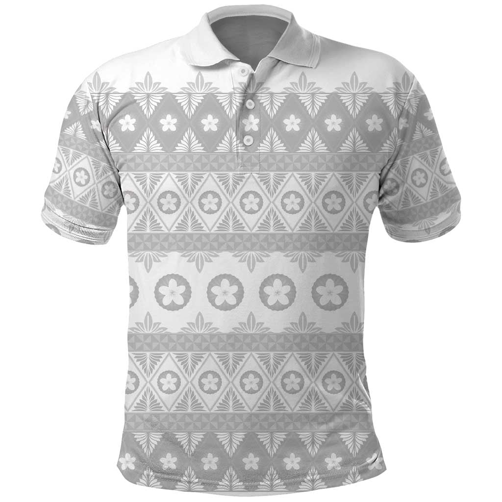 Tonga White Sunday Polo Shirt Tongan Ngatu Siale Pattern - Polynesian Pride
