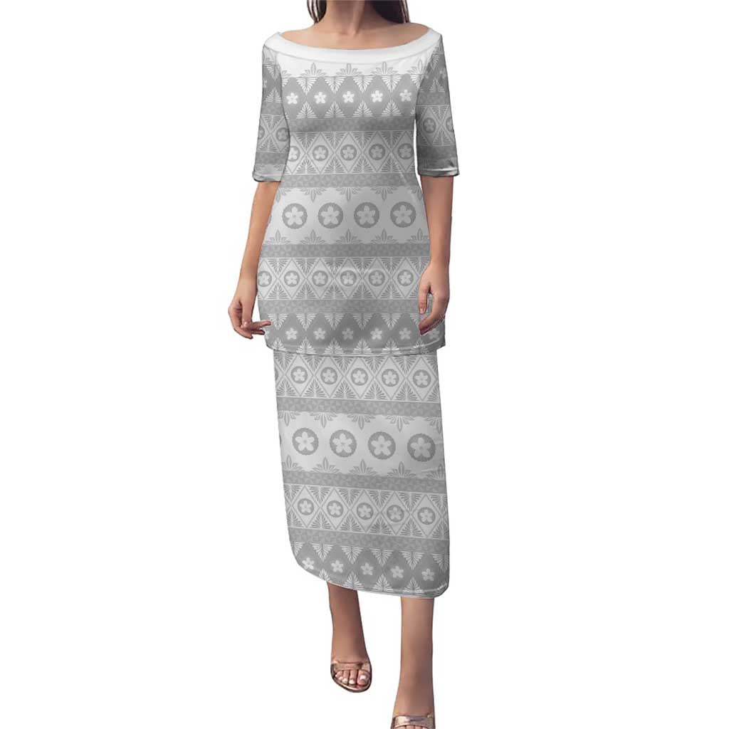 Tonga White Sunday Puletasi Tongan Ngatu Siale Pattern - Polynesian Pride