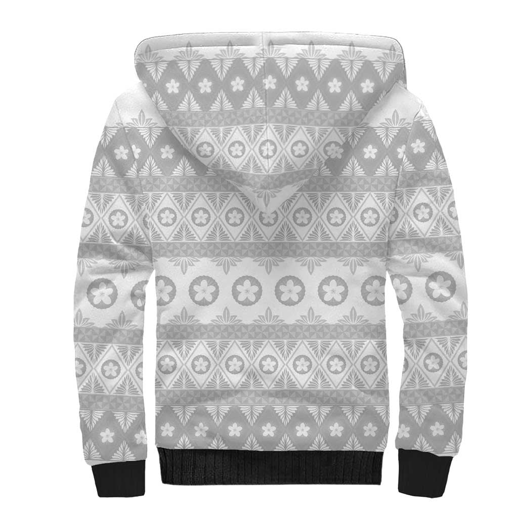 Tonga White Sunday Sherpa Hoodie Tongan Ngatu Siale Pattern - Polynesian Pride