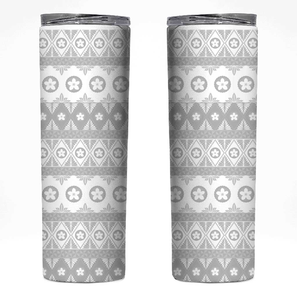 Tonga White Sunday Skinny Tumbler Tongan Ngatu Siale Pattern - Polynesian Pride