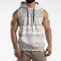 Tonga White Sunday Sleeveless Hoodie Tongan Ngatu Siale Pattern - Polynesian Pride
