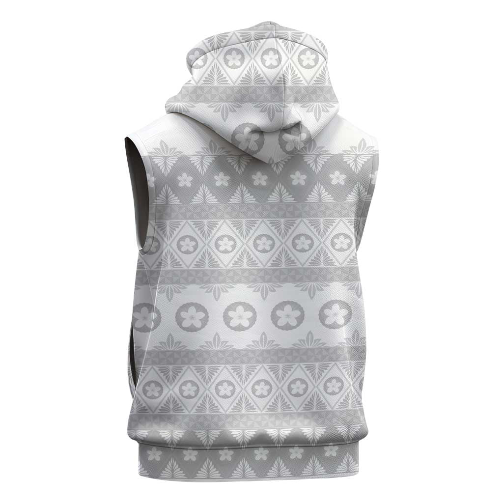 Tonga White Sunday Sleeveless Zip Hoodie Tongan Ngatu Siale Pattern - Polynesian Pride