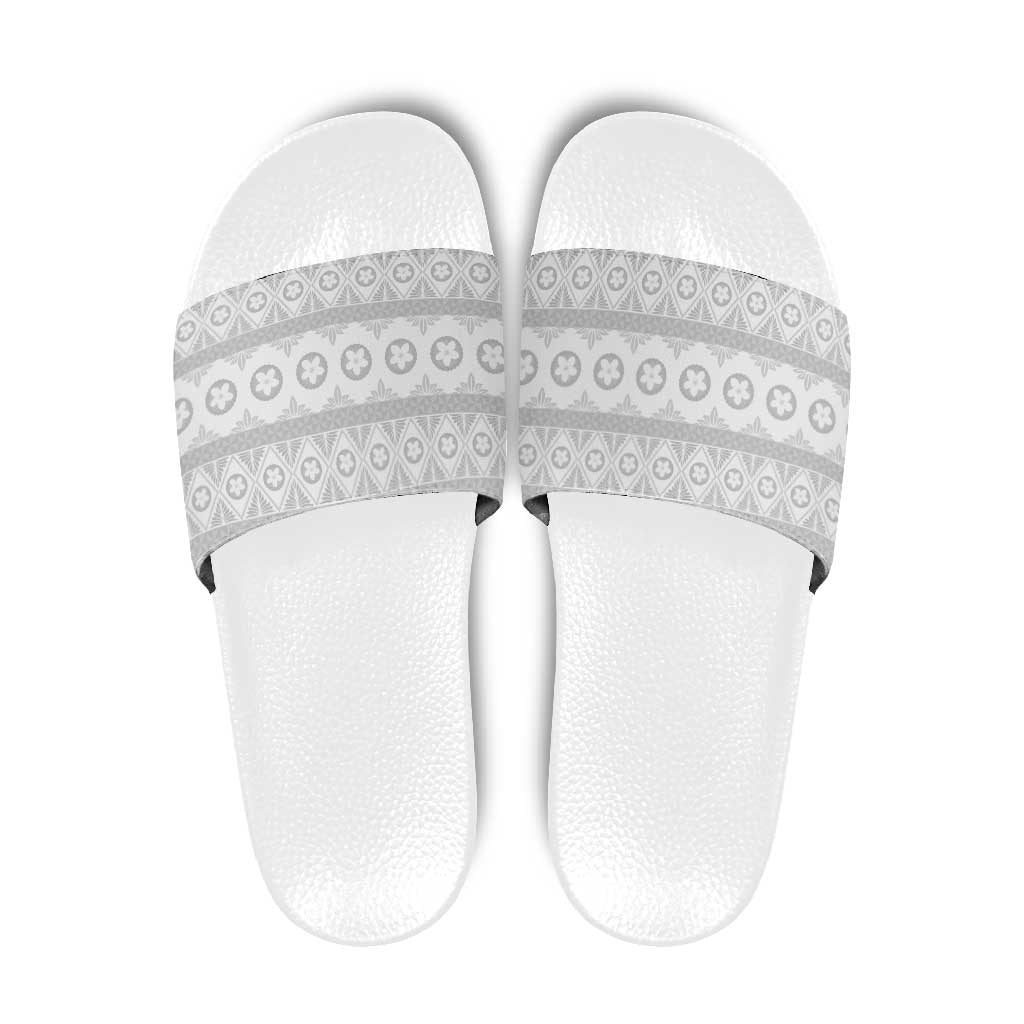 Tonga White Sunday Slide Sandals Tongan Ngatu Siale Pattern - Polynesian Pride
