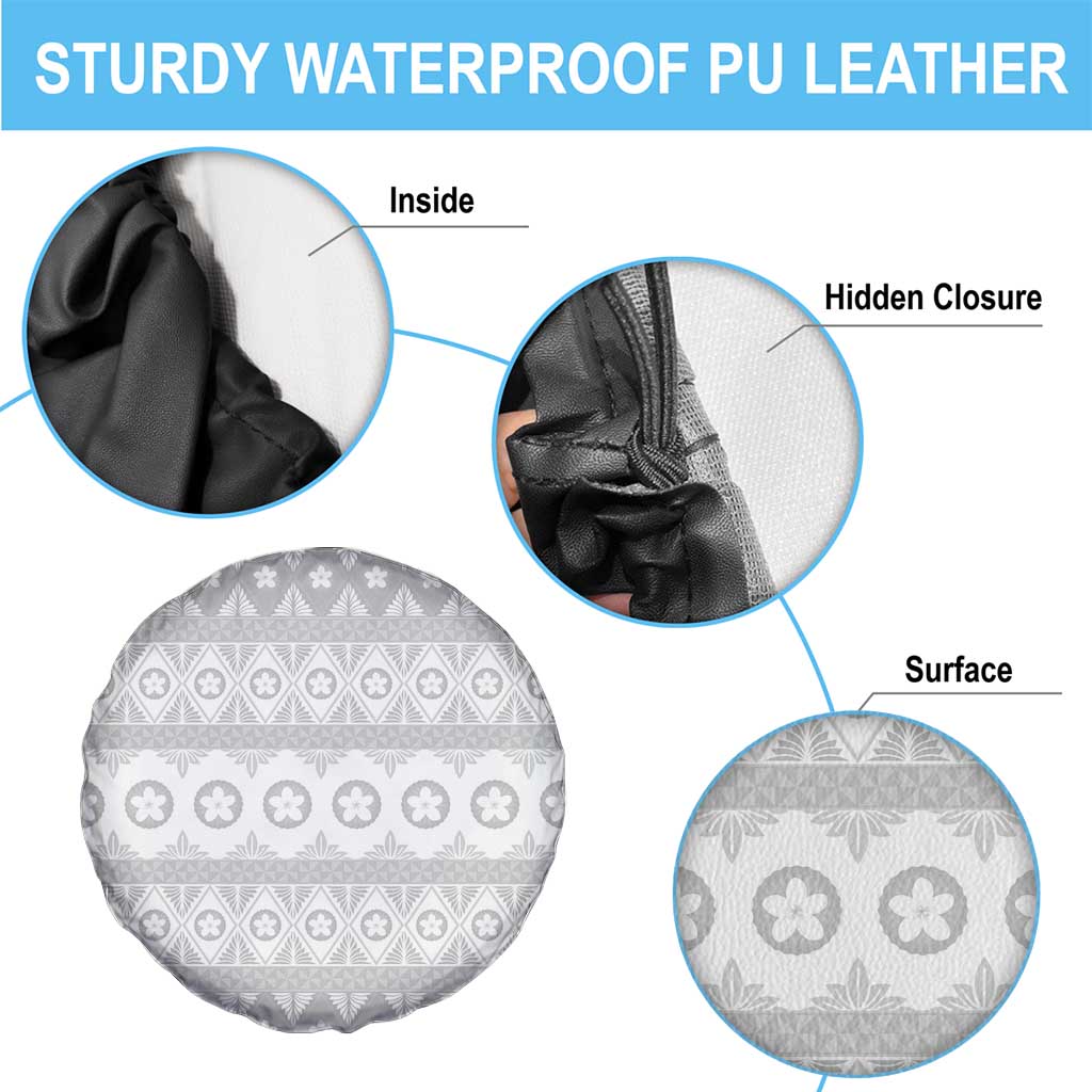 Tonga White Sunday Spare Tire Cover Tongan Ngatu Siale Pattern - Polynesian Pride