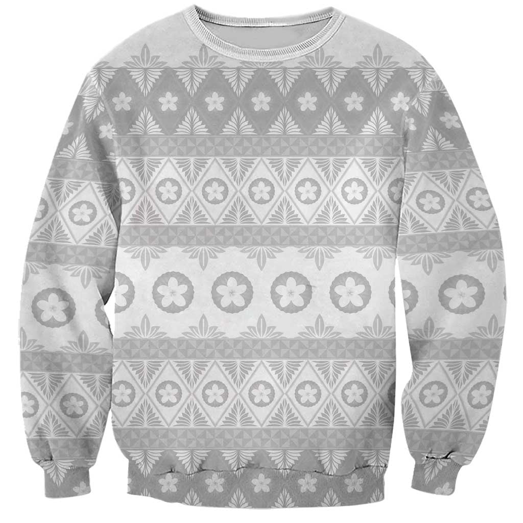 Tonga White Sunday Sweatshirt Tongan Ngatu Siale Pattern - Polynesian Pride