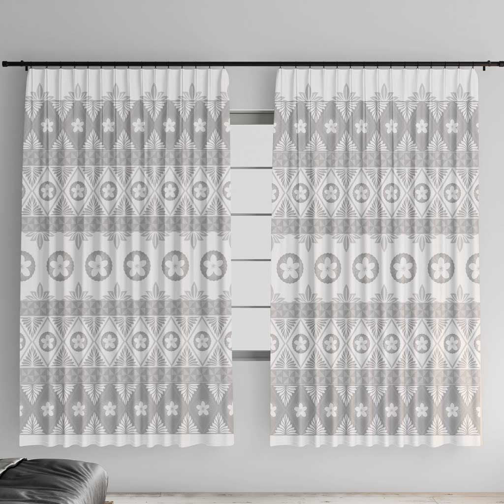 Tonga White Sunday Window Curtain Tongan Ngatu Siale Pattern - Polynesian Pride