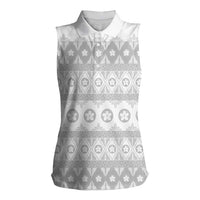 Tonga White Sunday Women Sleeveless Polo Shirt Tongan Ngatu Siale Pattern - Polynesian Pride
