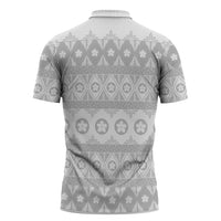 Tonga White Sunday Zipper Polo Shirt Tongan Ngatu Siale Pattern - Polynesian Pride