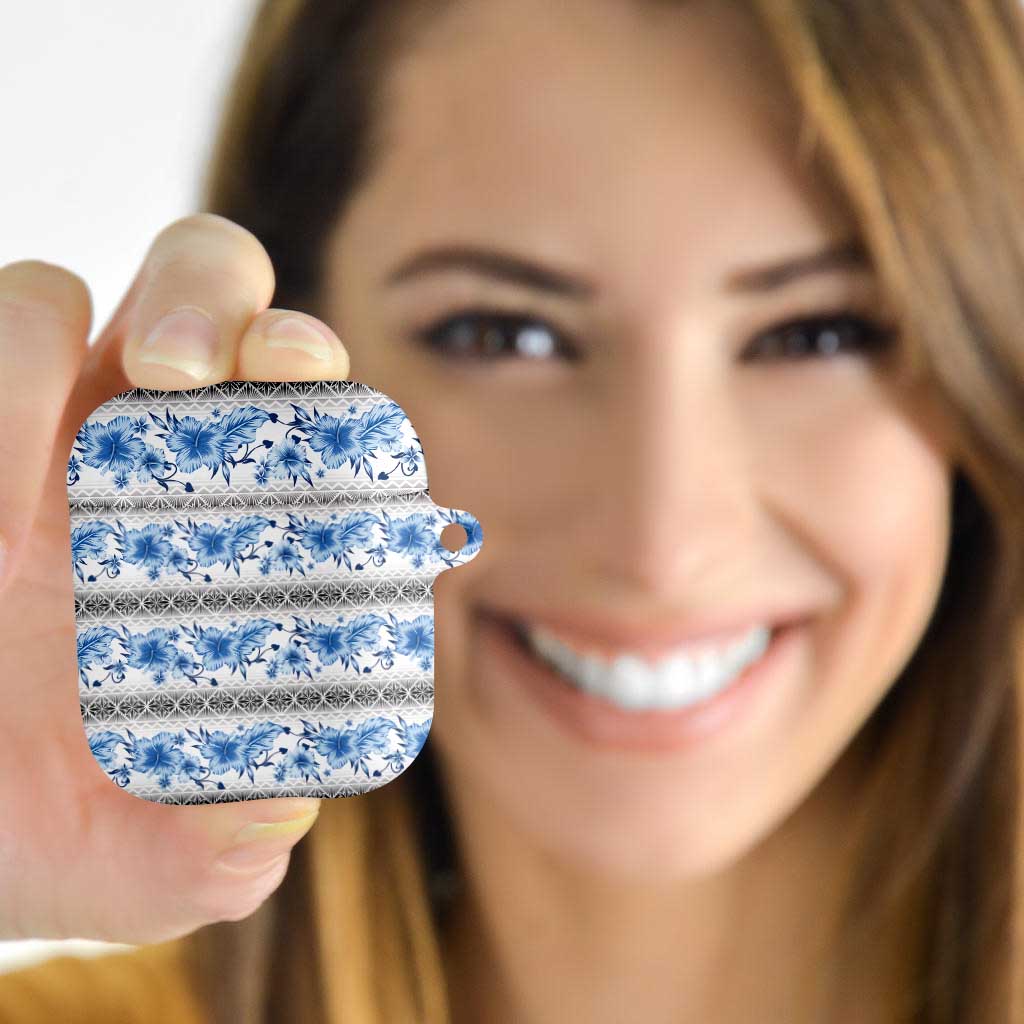 Samoa White Sunday AirPods Case Samoan Tapa Blue Hibiscus - Polynesian Pride