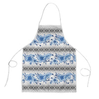 Samoa White Sunday Apron Samoan Tapa Blue Hibiscus - Polynesian Pride