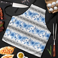 Samoa White Sunday Apron Samoan Tapa Blue Hibiscus - Polynesian Pride