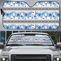 Samoa White Sunday Auto Sun Shade Samoan Tapa Blue Hibiscus - Polynesian Pride