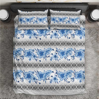 Samoa White Sunday Bedding Set Samoan Tapa Blue Hibiscus - Polynesian Pride