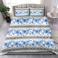 Samoa White Sunday Bedding Set Samoan Tapa Blue Hibiscus - Polynesian Pride