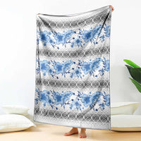 Samoa White Sunday Blanket Samoan Tapa Blue Hibiscus - Polynesian Pride