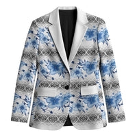 Samoa White Sunday Blazer Samoan Tapa Blue Hibiscus - Polynesian Pride